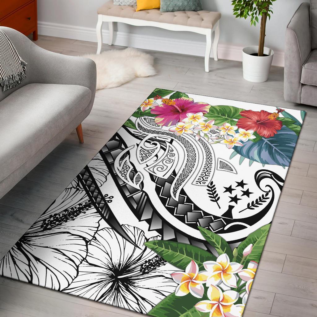 Kosrae Polynesian Area Rug - Summer Plumeria (White) White - Polynesian Pride