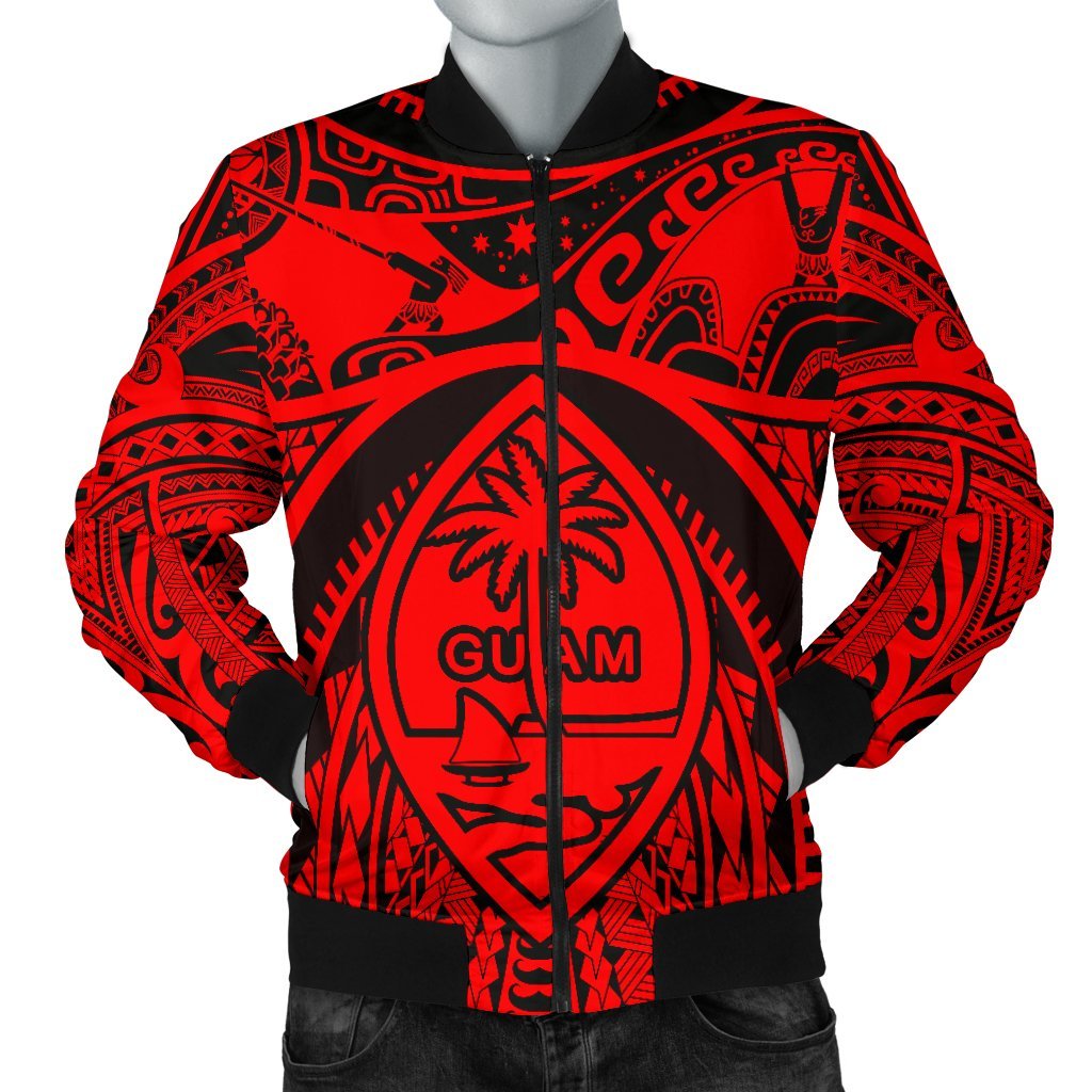 Polynesian Men's Bomber Jackets - Guam Flag, Seal with Maui Moana Tattoo Black - Polynesian Pride
