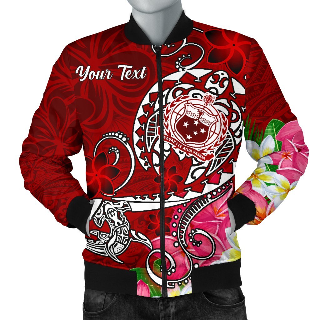 Samoa Custom Personalised Men's Bomber Jacket - Turtle Plumeria (Red) Red - Polynesian Pride