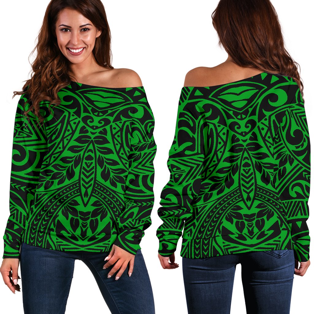 Polynesian Women's Off Shoulder Sweater 16 Green - Polynesian Pride