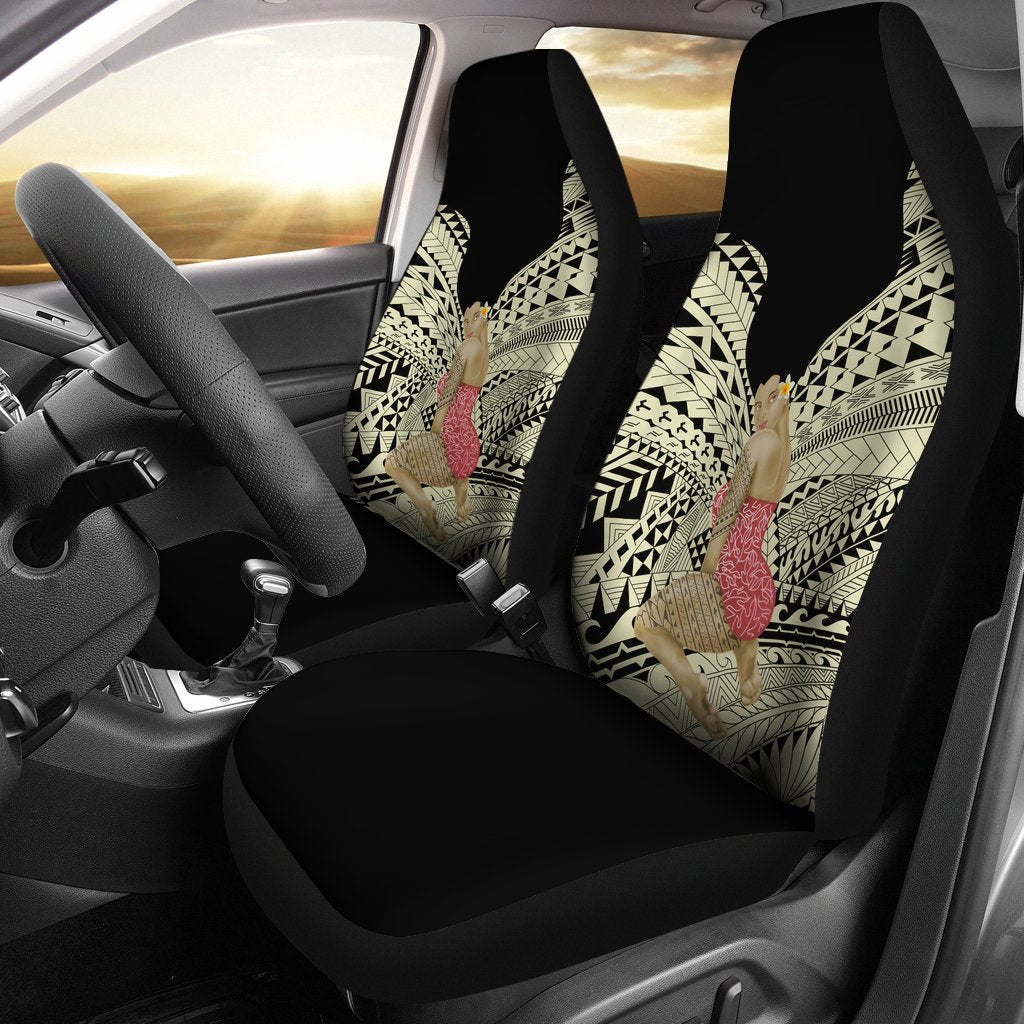 Hawaii Polynesian Hula Girl Wearing Plumeria Car Seat Covers Universal Fit Beige - Polynesian Pride