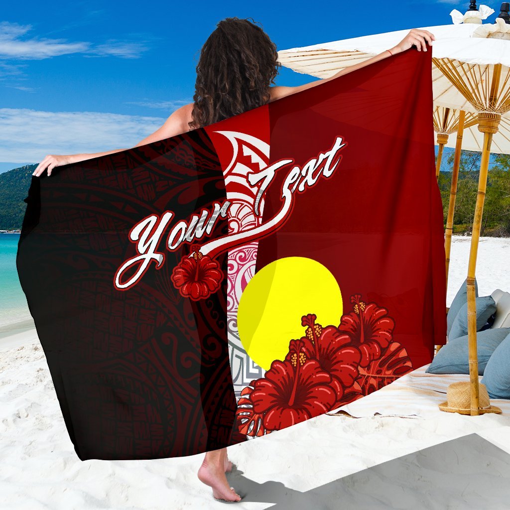 Palau Polynesian Custom Personalised Sarong - Coat Of Arm With Hibiscus One Style One Size Red - Polynesian Pride