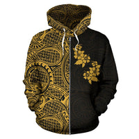 Hibiscus Hoodie Zip up Polynesian Half Style Gold - Polynesian Pride