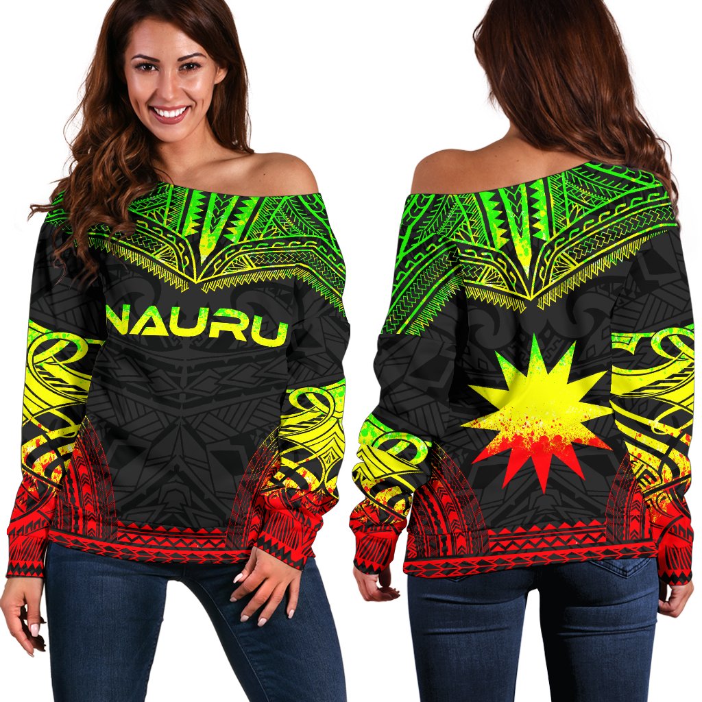 Nauru Polynesian Chief Women's Off Shoulder Sweater - Reggae Version Art - Polynesian Pride