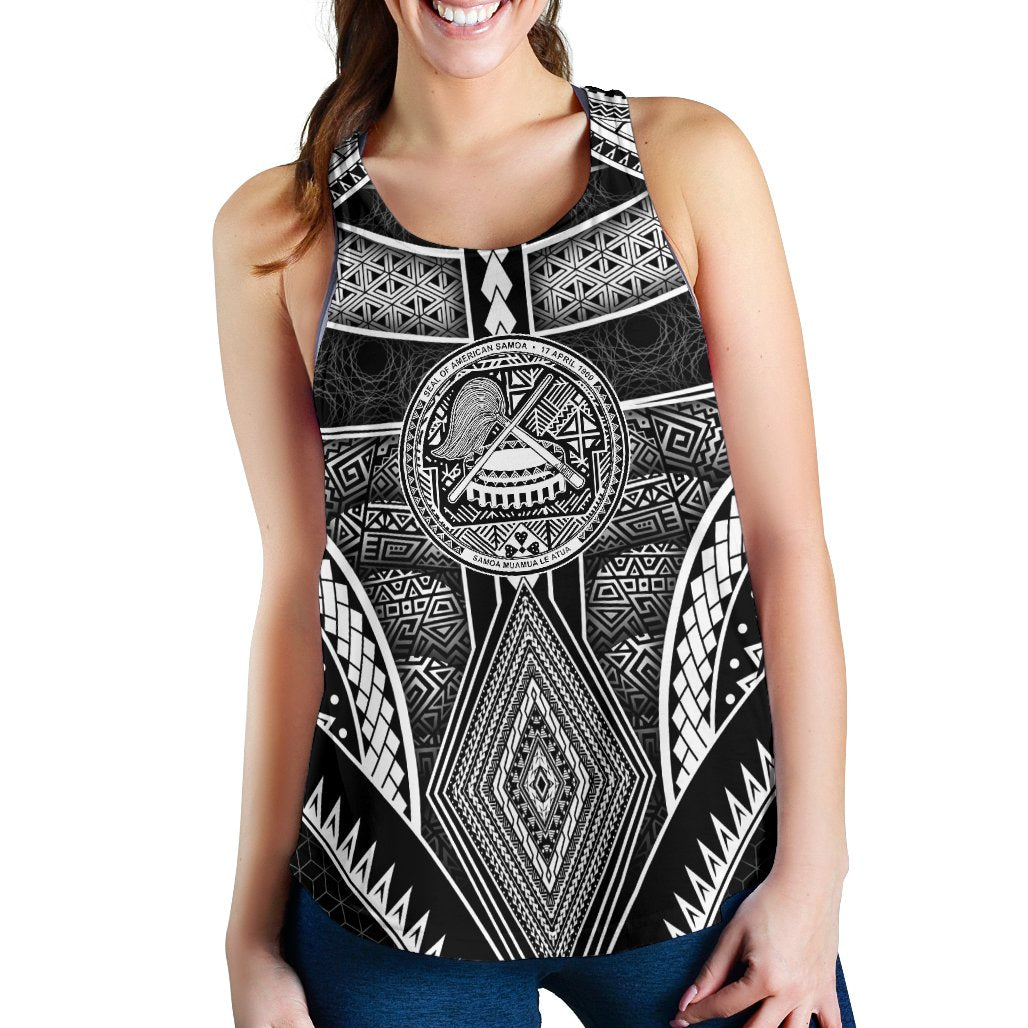 Polynesian Racerback Tanks - American Samoa Coat Of Arm With Poly Patterns Black - Polynesian Pride