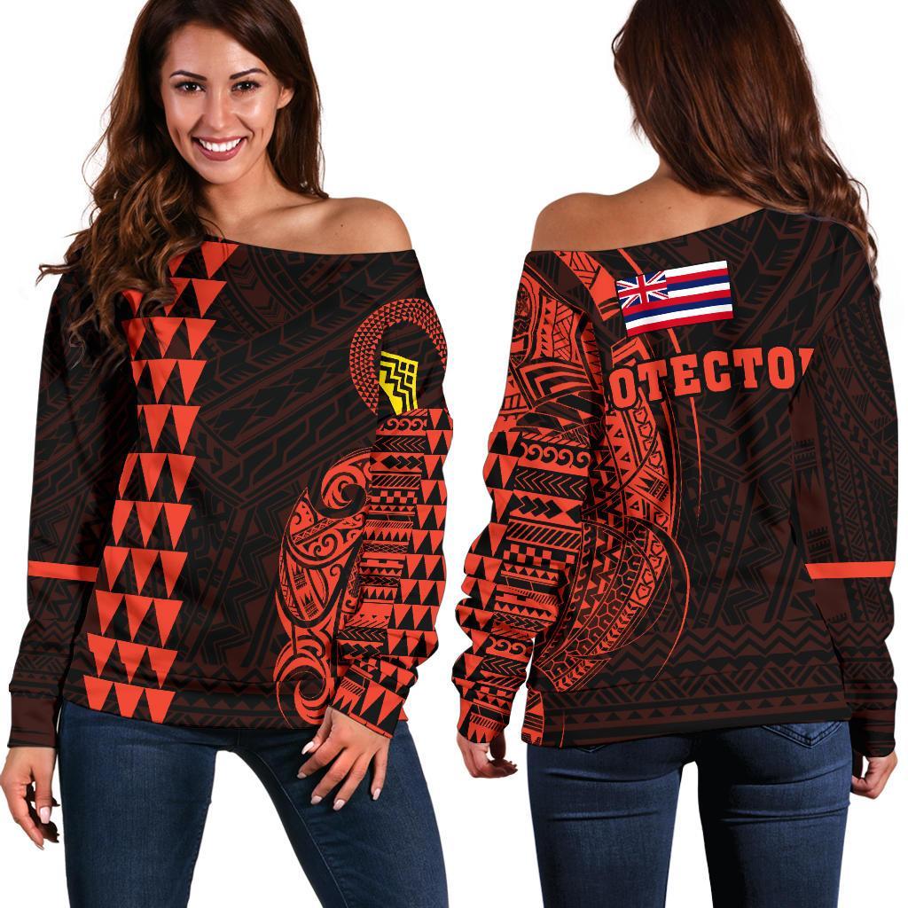 Hawaii Mauna Kea Polynesian Women's Off Shoulder Sweater - Orange Orange - Polynesian Pride