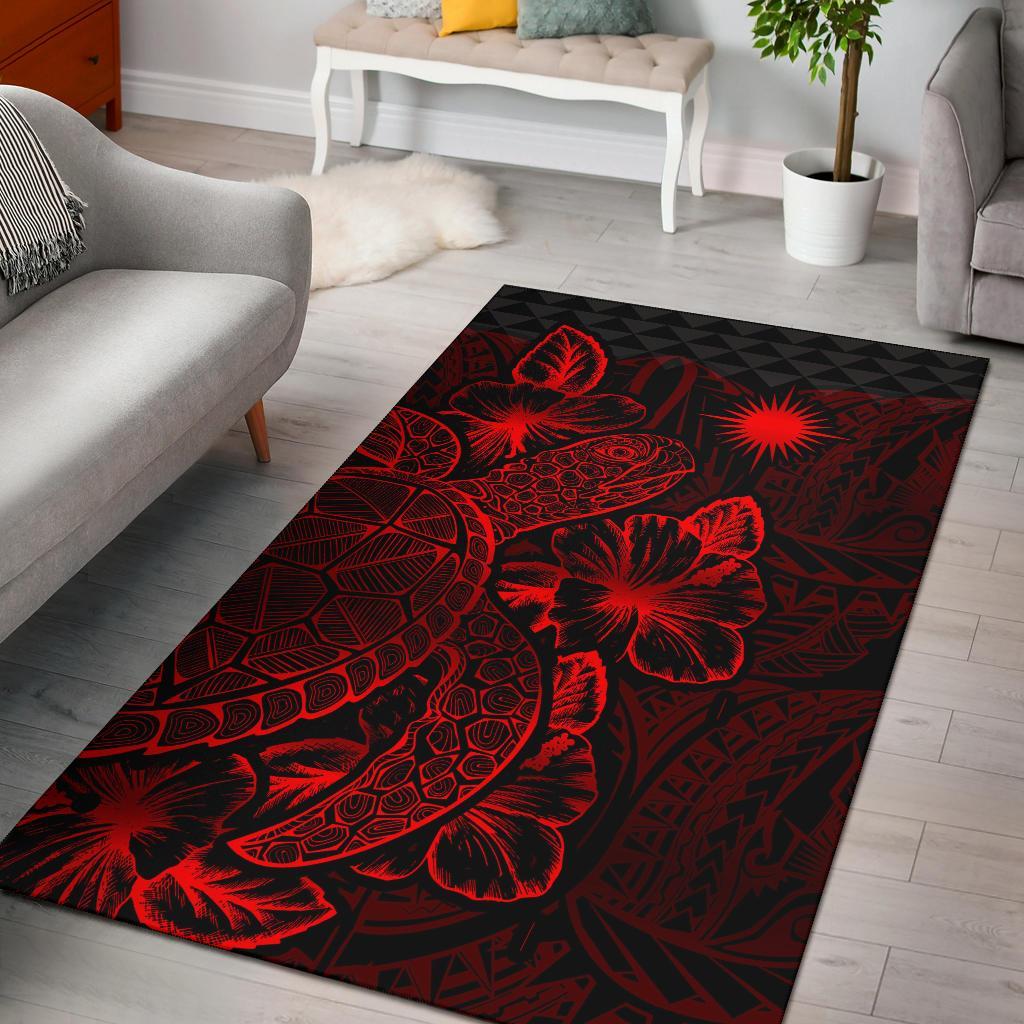 Marshall Islands Area Rugs Turtle Hibiscus Red Red - Polynesian Pride