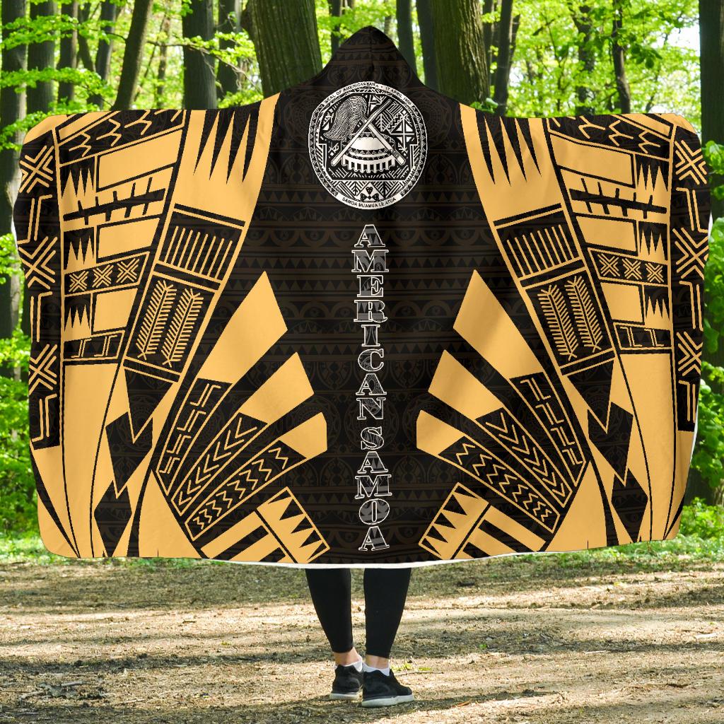 American Samoa Hooded Blanket - Polynesian Tattoo Gold Hooded Blanket Gold - Polynesian Pride