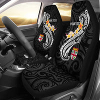 Fiji Custom Personalised Car Seat Covers - Fiji Seal Polynesian Patterns Plumeria (Black) Universal Fit Black - Polynesian Pride