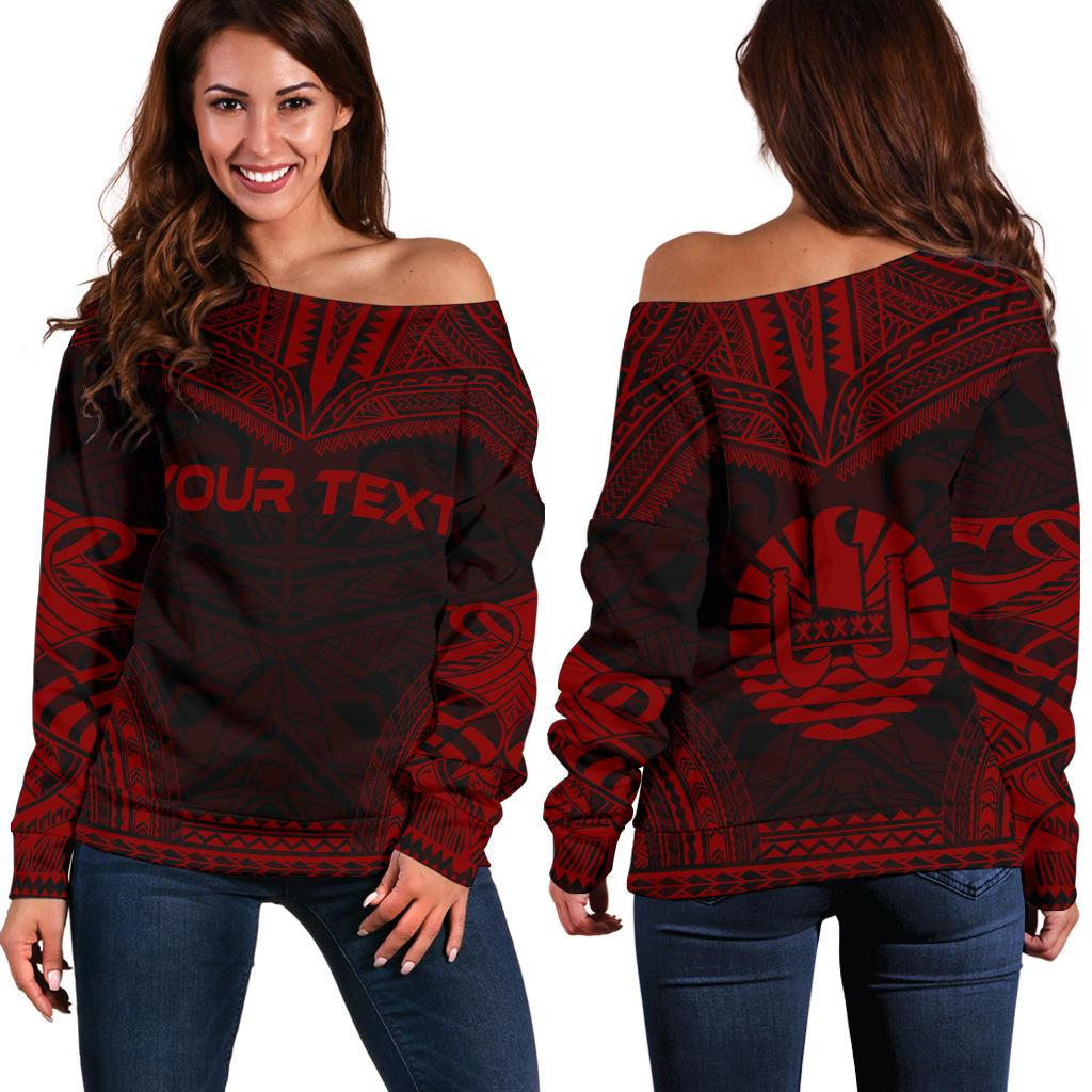 Tahiti Polynesian Chief Custom Personalised Women's Off Shoulder Sweater - Red Version Red - Polynesian Pride