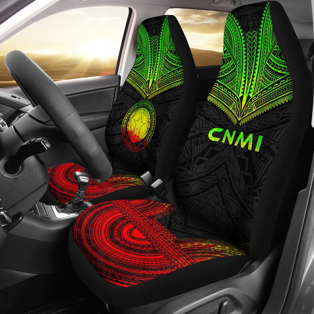 Northern Mariana Islands Car Seat Cover - C N M I Seal Polynesian Chief Tattoo Reggae Version Universal Fit Reggae - Polynesian Pride