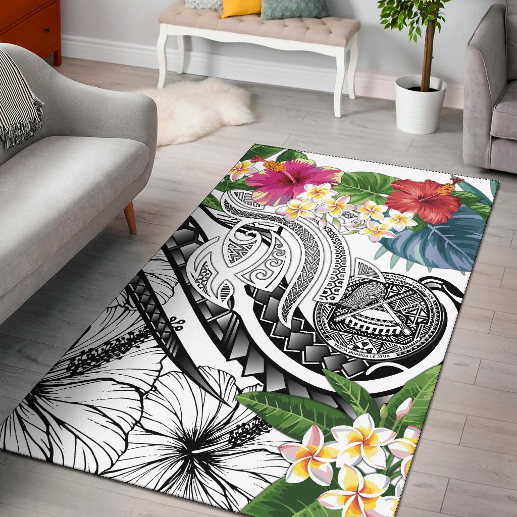 Polynesian American Samoa Area Rug - Summer Plumeria (White) White - Polynesian Pride