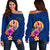 Tahiti Polynesian Women's Off Shoulder Sweater - Floral With Seal Blue Blue - Polynesian Pride