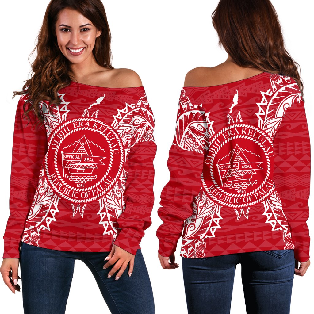 Palau Polynesian Shoulder Sweater Map Red White Red - Polynesian Pride