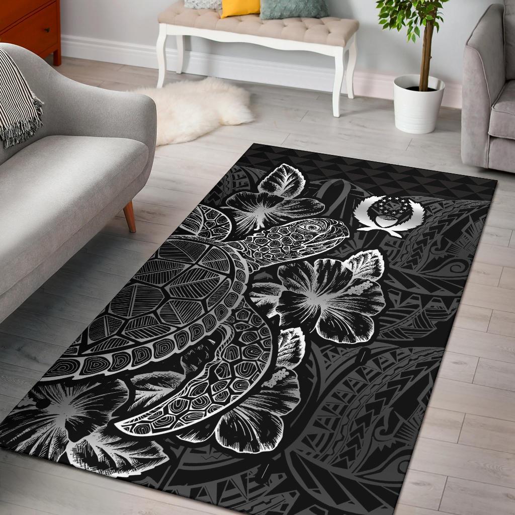 Pohnpei Area Rugs Turtle Hibiscus Black Black - Polynesian Pride