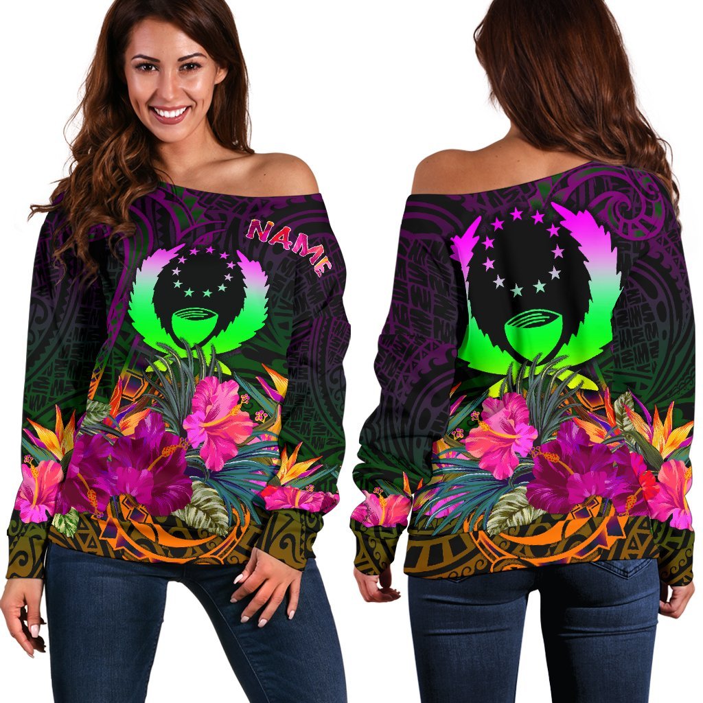 Pohnpei Personalised Women's Off Shoulder Sweater - Summer Hibiscus Art - Polynesian Pride