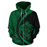 Polynesian Turtle Map of Hawaii Zip Hoodie Green Circle Style - Polynesian Pride