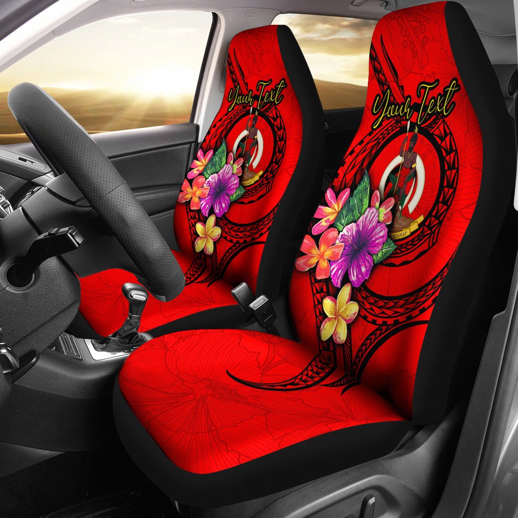 Vanuatu Polynesian Custom Personalised Car Seat Covers - Floral With Seal Red Universal Fit Red - Polynesian Pride