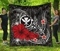 Polynesian Hawaii Kanaka Maoli Premium Quilt - Humpback Whale with Hibiscus (White) - Polynesian Pride