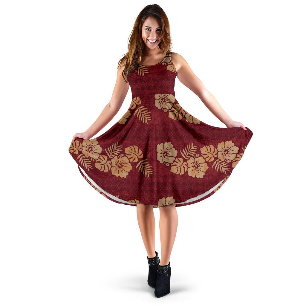 Hawaiian Women's Dress - Retro Pattern Women Red - Polynesian Pride