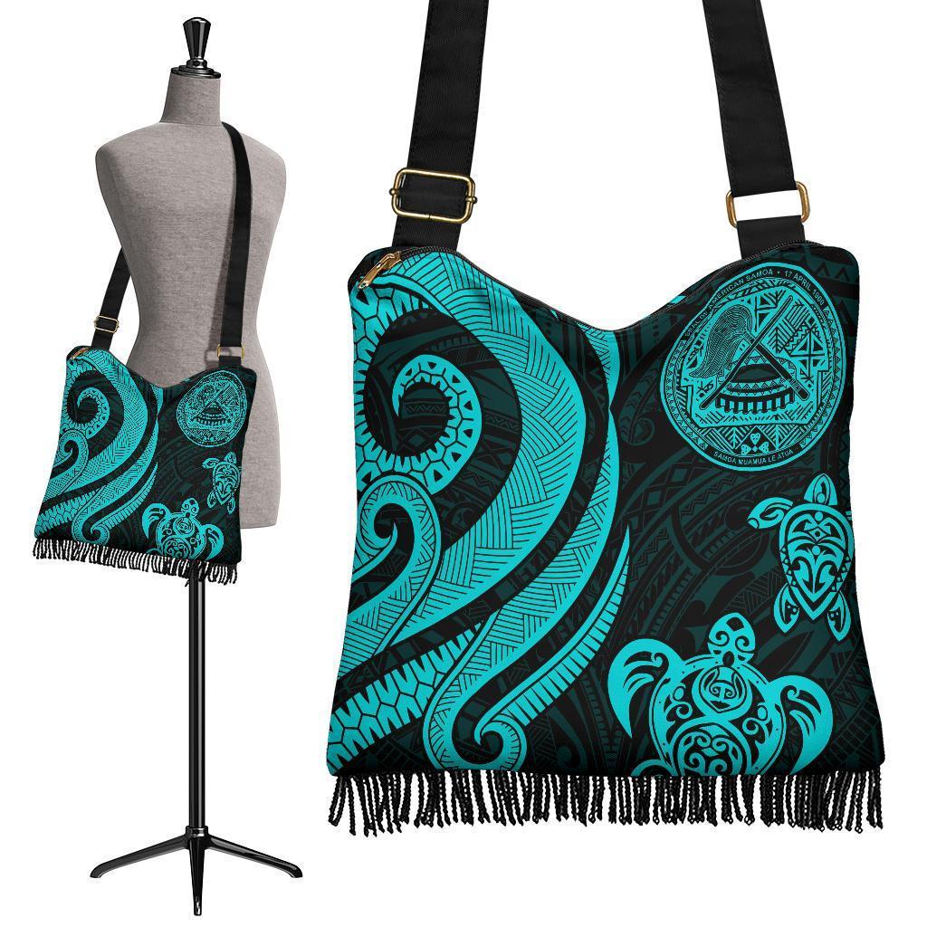 American Samoa Boho Handbag - Turquoise Tentacle Turtle Boho Handbag One Size Turquoise - Polynesian Pride