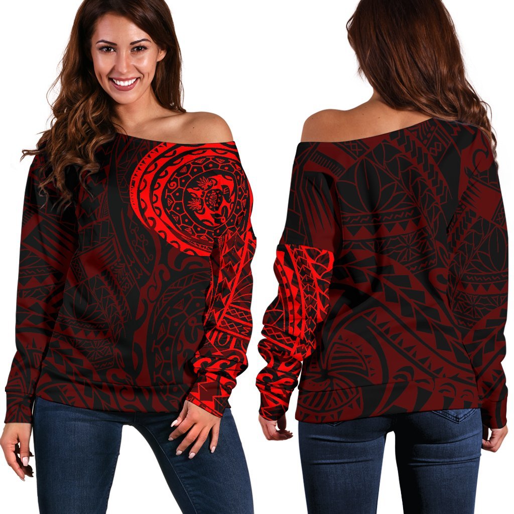 Polynesian Tattoo Style Off Shoulder Sweater Red A7 Art - Polynesian Pride