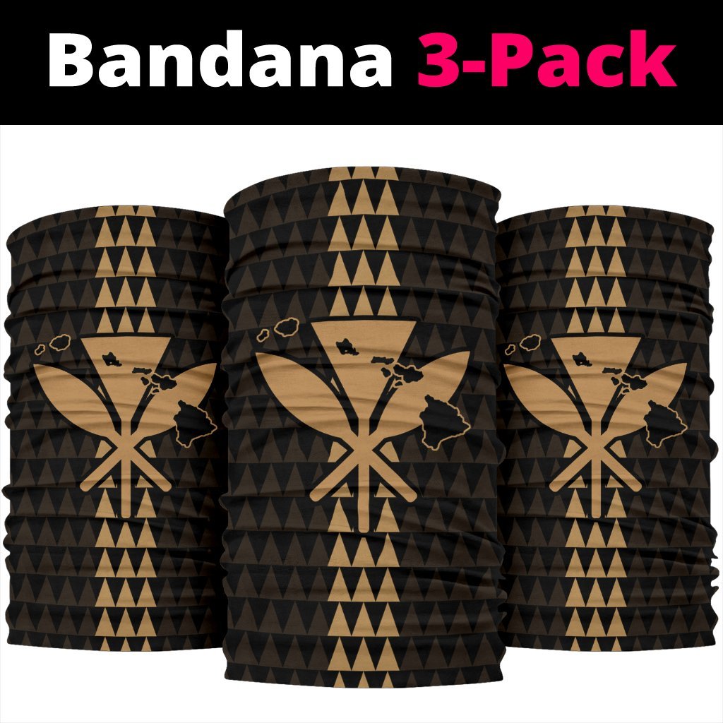 Hawaii Kanaka Map Kakau Bandana 3 - Pack - Gold - Polynesian Pride