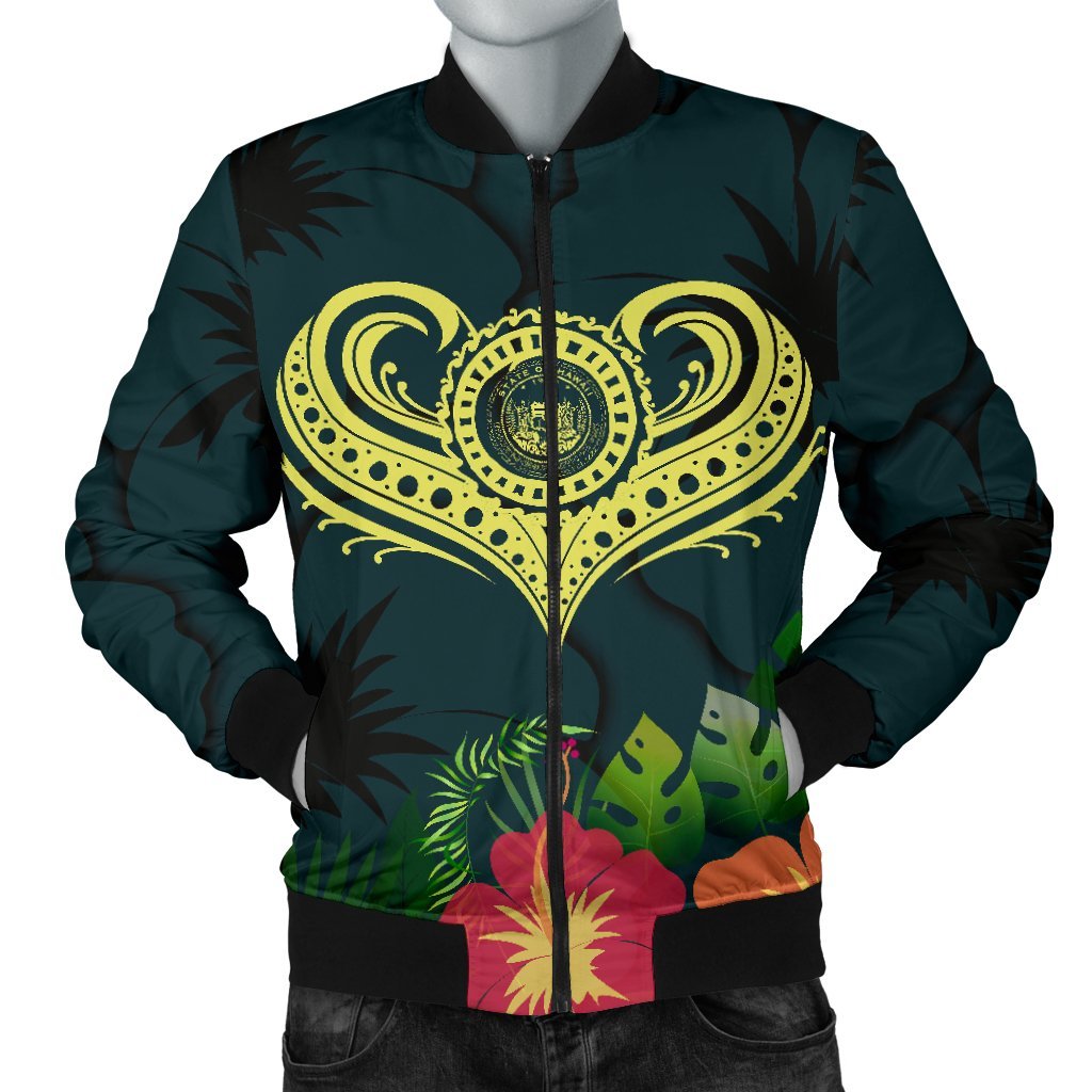 Polynesian Hawaii Bomber Jacket - Heart with Green Unisex - Polynesian Pride