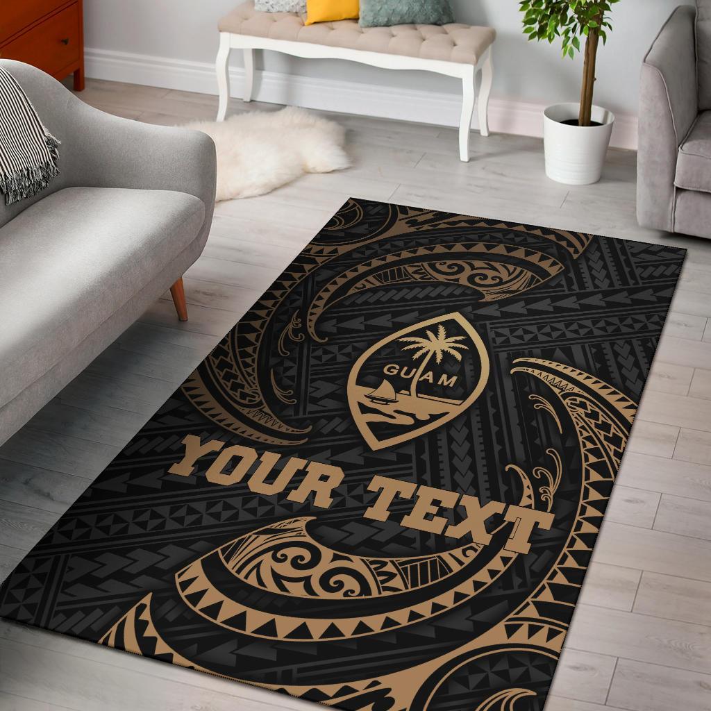 Guam Polynesian Custom Personalised Area Rug - Gold Tribal Wave Gold - Polynesian Pride