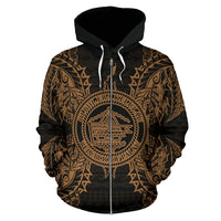Palau Polynesian All Over Zip up Hoodie Map Gold - Polynesian Pride