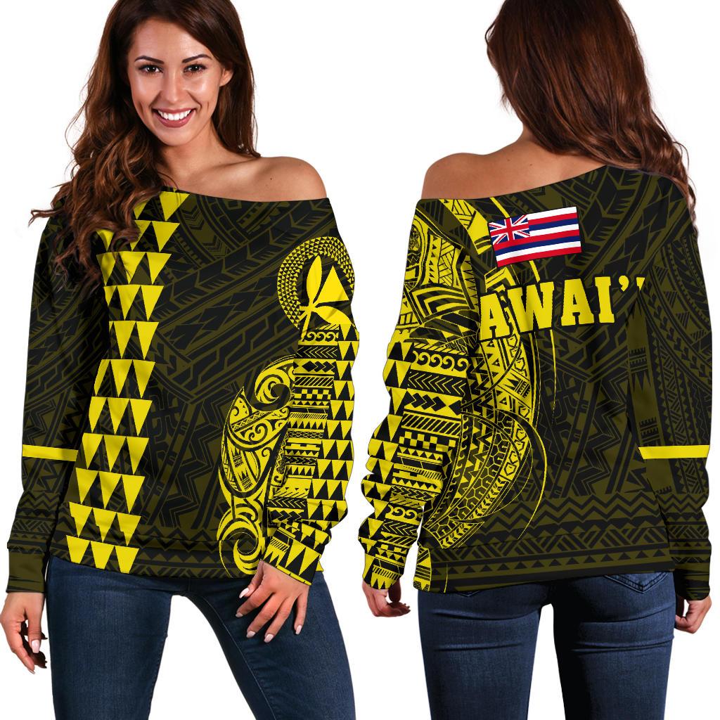 Hawaii Kanaka Polynesian Women's Off Shoulder Sweater - Yellow Yellow - Polynesian Pride