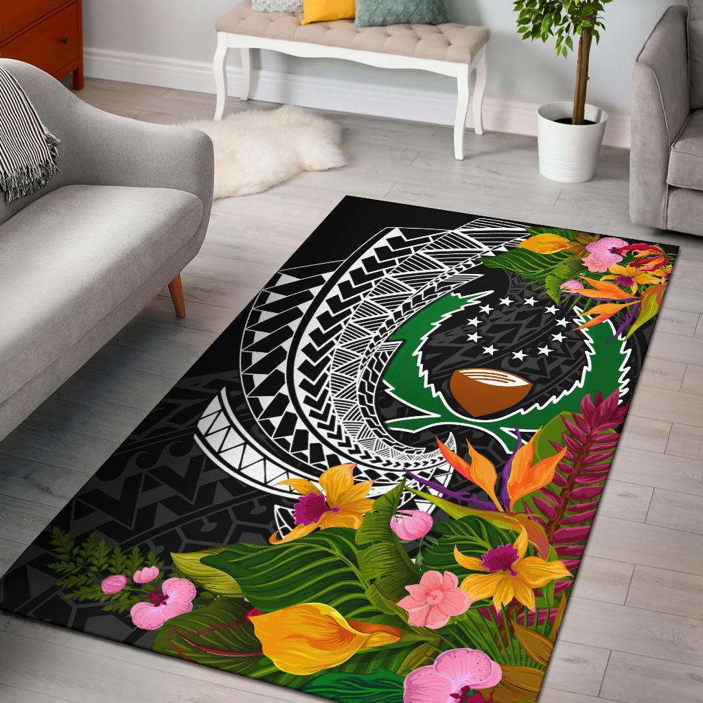 Pohnpei State Area Rug - Seal Spiral Polynesian Patterns Black - Polynesian Pride