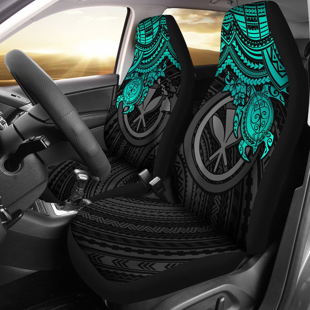 Hawaii Polynesian Car Seat Covers - Kanaka Maoli Turquoise Turtle Hibiscus Universal Fit BLUE - Polynesian Pride