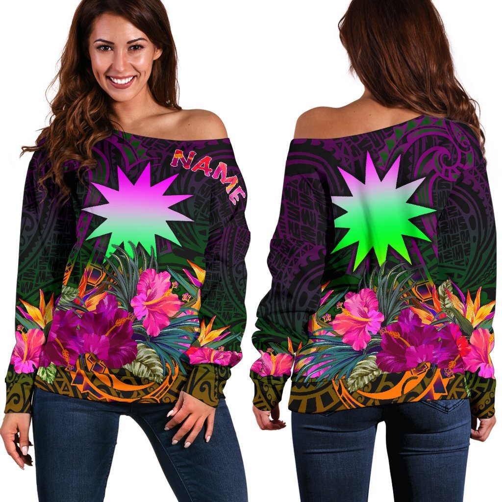 Nauru Personalised Women's Off Shoulder Sweater - Summer Hibiscus Art - Polynesian Pride