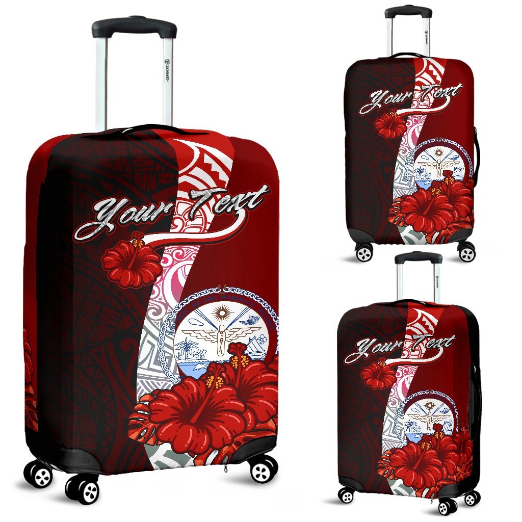 Marshall Islands Polynesian Custom Personalised Luggage Covers - Coat Of Arm With Hibiscus Red - Polynesian Pride