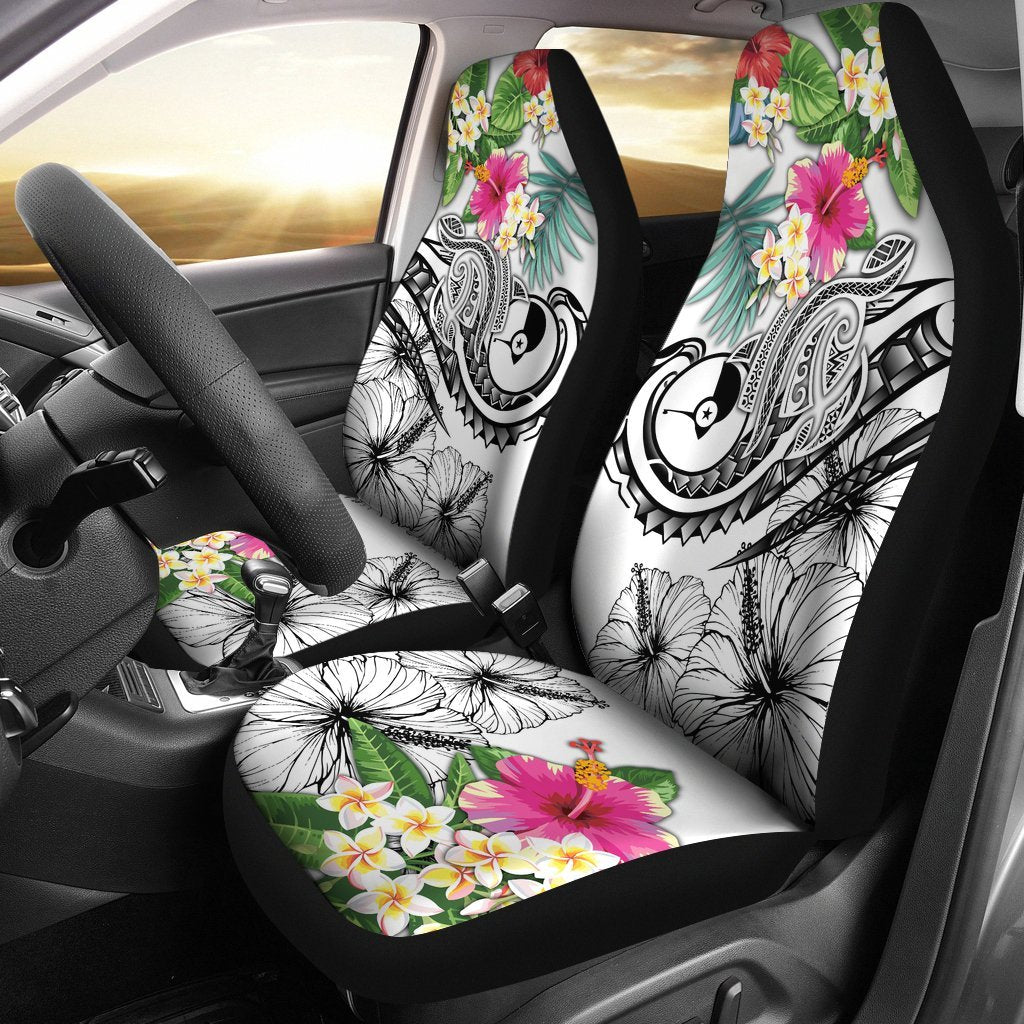 YAP Polynesian Car Seat Covers - Summer Plumeria (White) Universal Fit White - Polynesian Pride