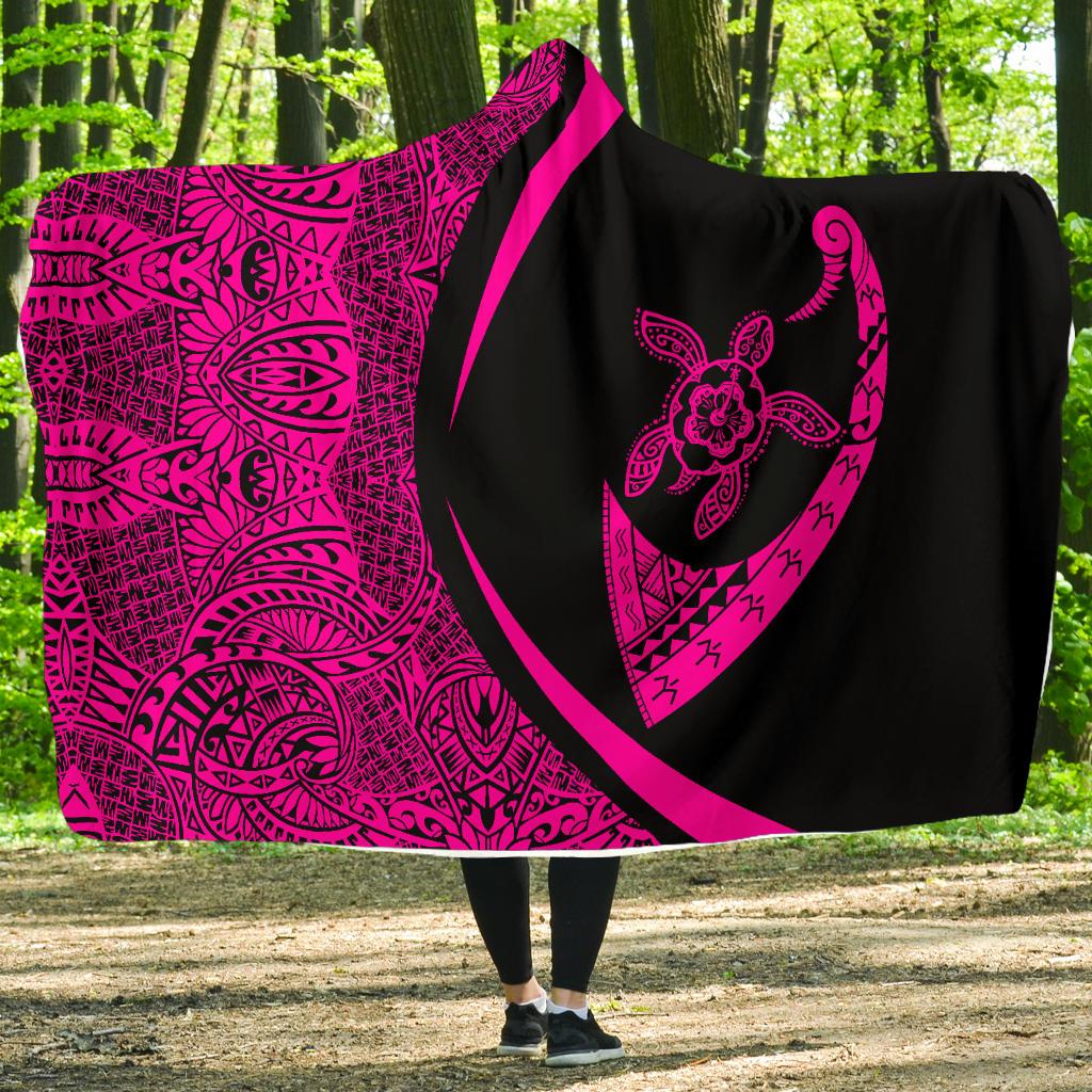 Hawaii Turtle Fish Hook Polynesian Hooded Blanket Pink - Circle Style Hooded Blanket Pink - Polynesian Pride