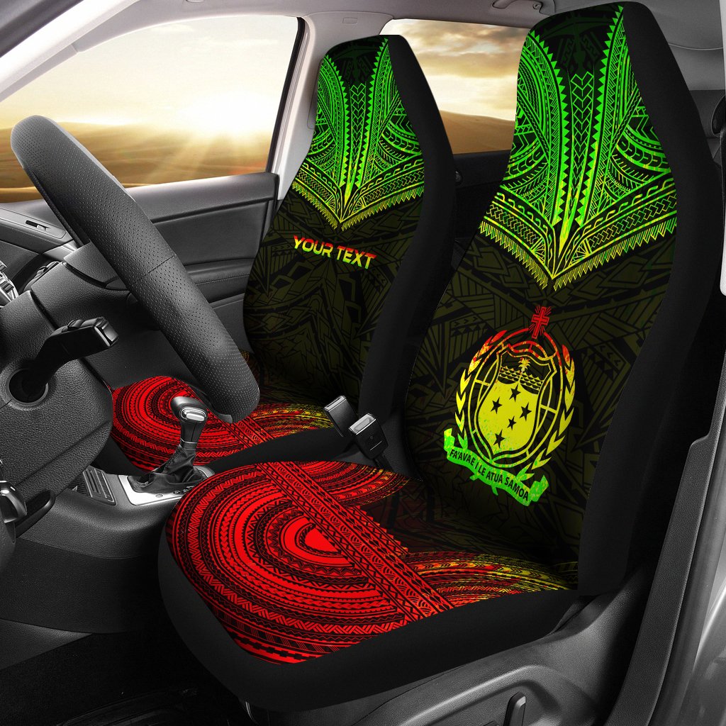 Samoa Custom Personalised Car Seat Cover - Samoa Coat Of Arms Polynesian Chief Tattoo Reggae Version Universal Fit Reggae - Polynesian Pride