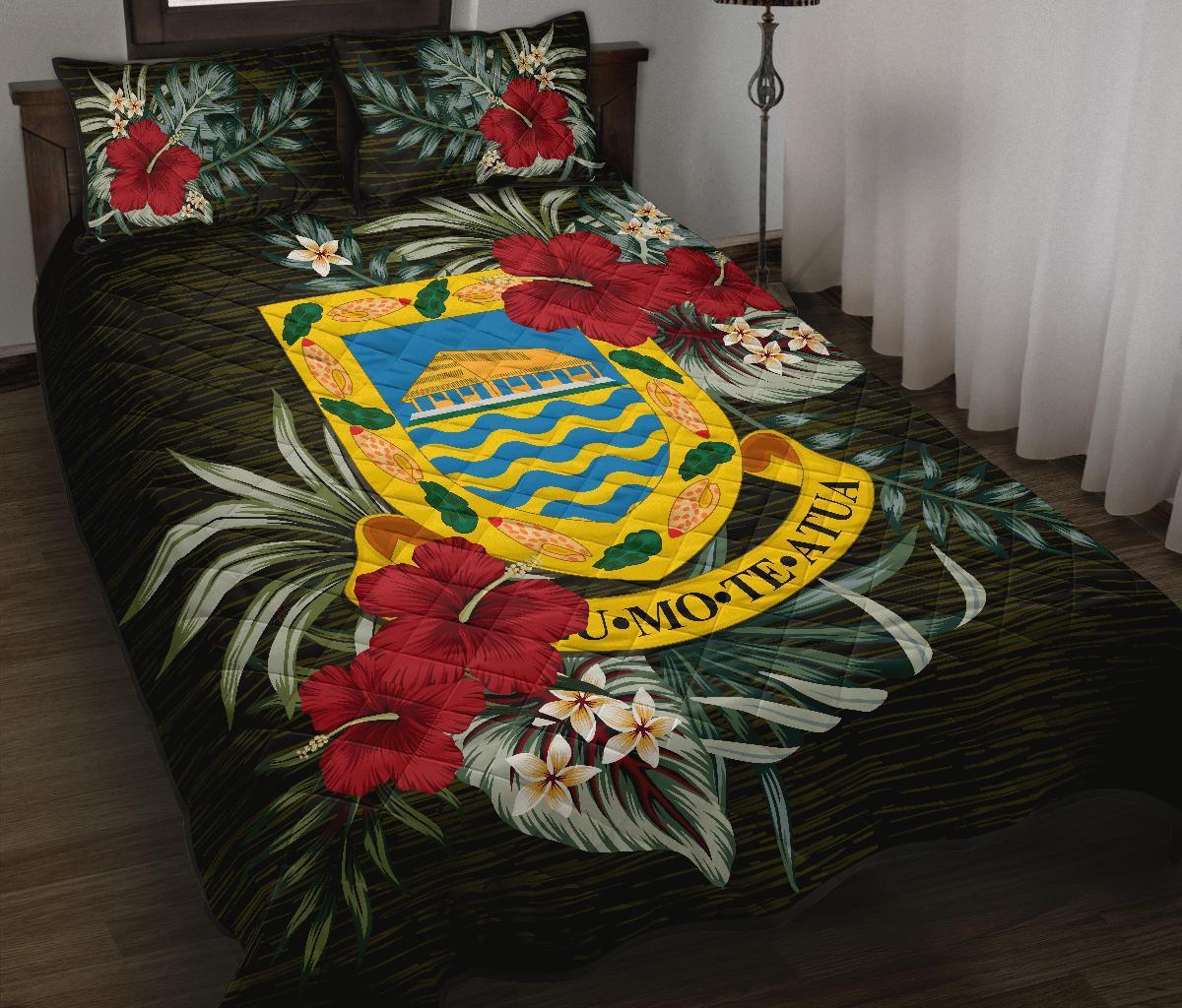 Tuvalu Polynesian Quilt Bed Set - Special Hibiscus Black - Polynesian Pride