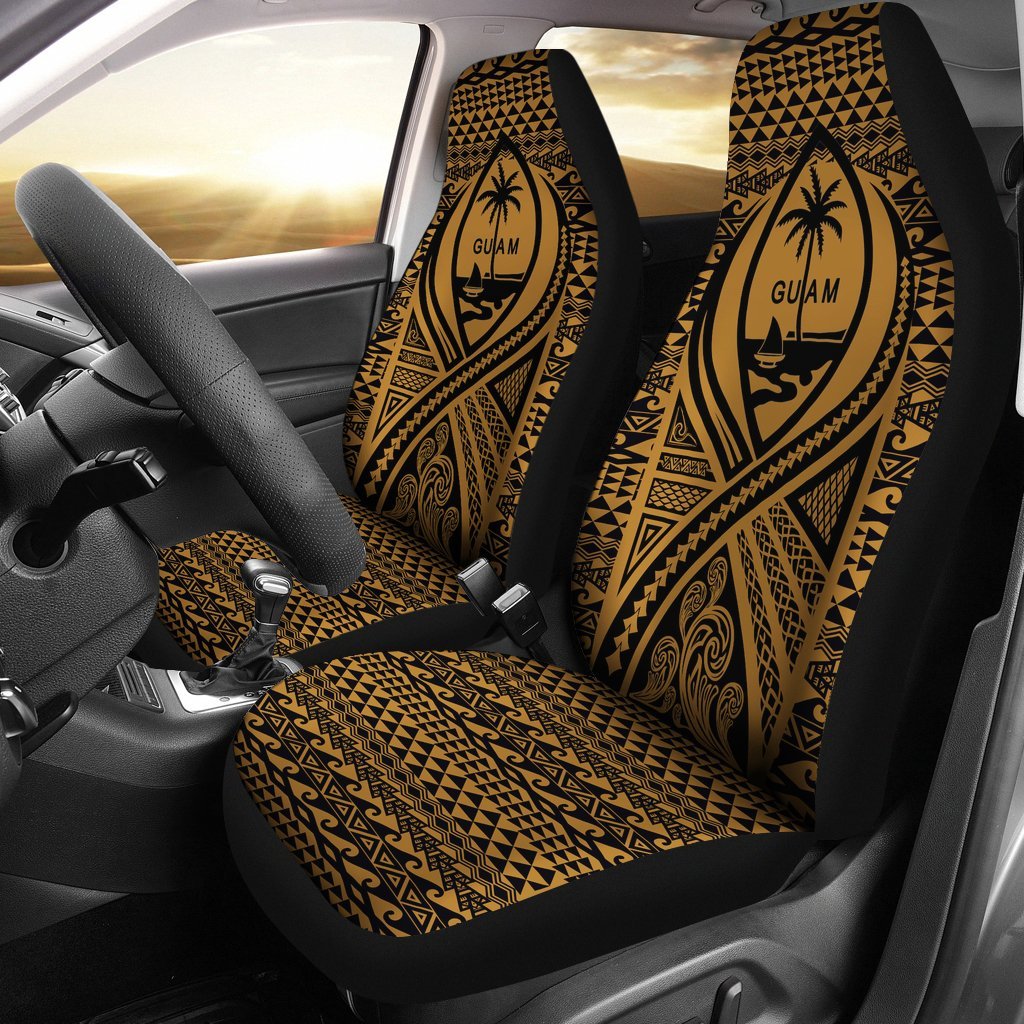 Guam Car Seat Cover - Guam Coat Of Arms Gold Universal Fit Gold - Polynesian Pride