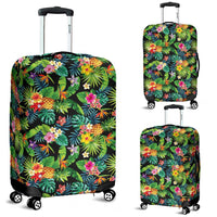 Tropical Pattern With Pineapples, Palm Leaves And Flowers Luggage Cover White - Polynesian Pride