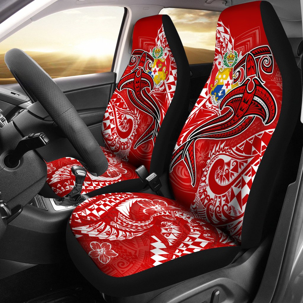 Tonga Car Seat Covers - Red Shark Polynesian Tattoo Universal Fit Red - Polynesian Pride