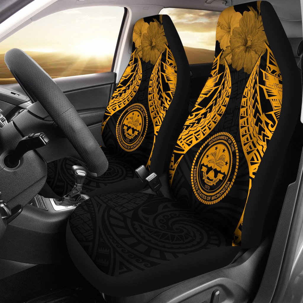 Federated States Of Micronesia Polynesian Car Seat Covers Pride Seal And Hibiscus Gold Universal Fit Gold - Polynesian Pride