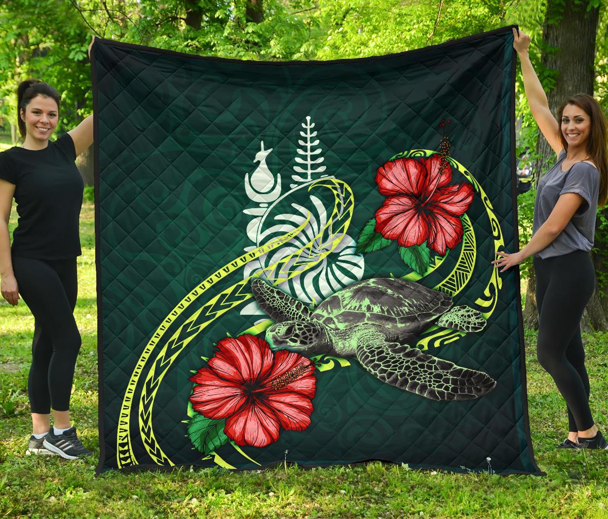 New Caledonia Polynesian Premium Quilt - Green Turtle Hibiscus Green - Polynesian Pride