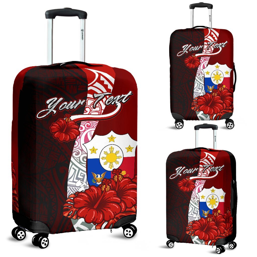 Philippines Polynesian Custom Personalised Luggage Covers - Coat Of Arm With Hibiscus Red - Polynesian Pride