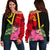 Vanuatu Women's Off Shoulder Sweater - Vanuatu Flag with Hibiscus Red - Polynesian Pride