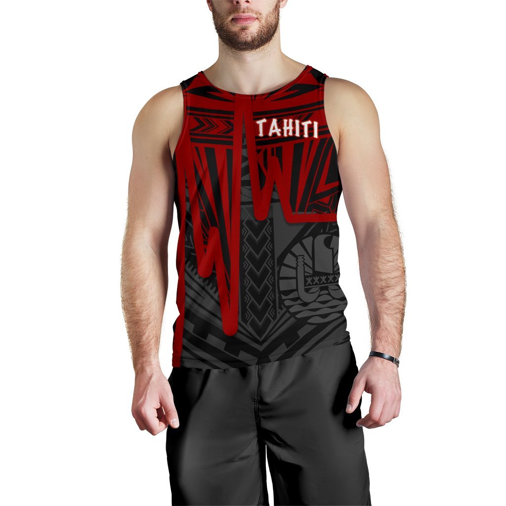 Tahiti Men's Tank Top - Tahiti Seal In Heartbeat Patterns Style (Red) Red - Polynesian Pride