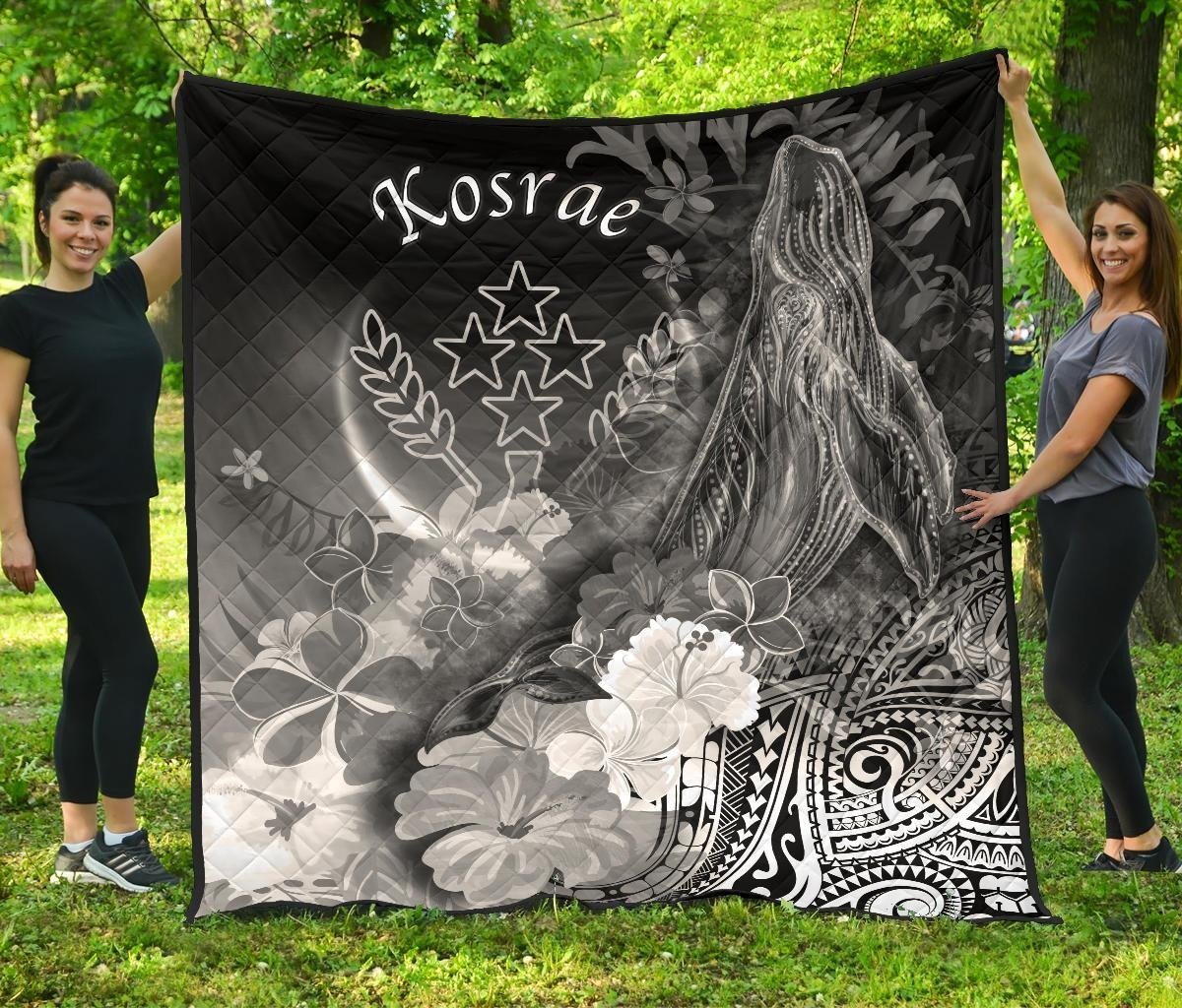 Kosrae Premium Quilt - Humpback Whale with Tropical Flowers (White) - Polynesian Pride