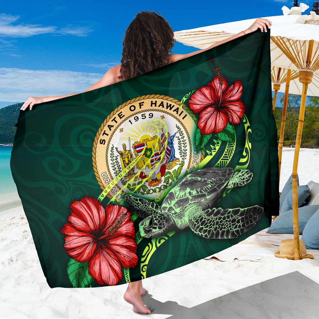 Hawaii Polynesian Sarong - Green Turtle Hibiscus Women One Size Green - Polynesian Pride