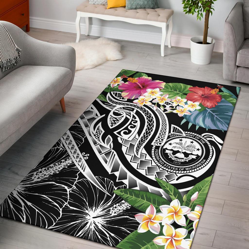 FSM Polynesian Area Rug - Summer Plumeria (Black) Black - Polynesian Pride